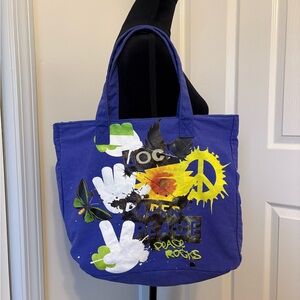 Y2K PEACE SIGN HIPPIE TOTE BAG,ROCK PAPER PEACE HAND SIGNAL GRAPHIC LAPTOP PURSE